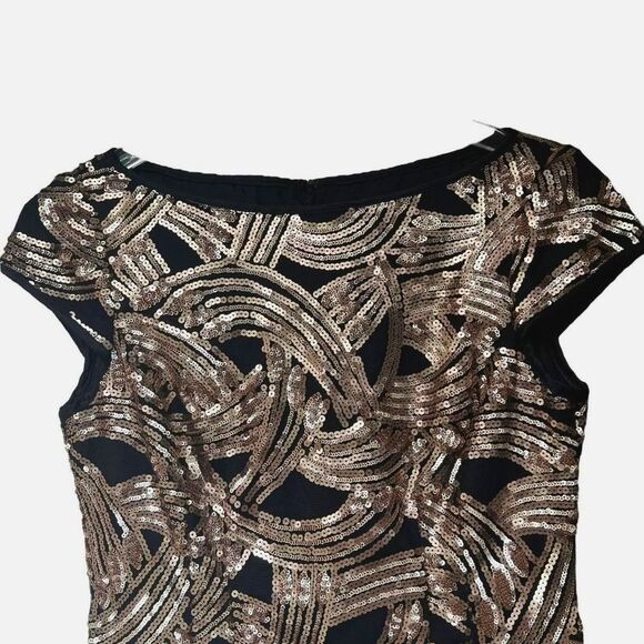 Nanette Lepore Gold Sequin Cap Sleeve Mini Sheath Dress 2 - Picture 2 of 5